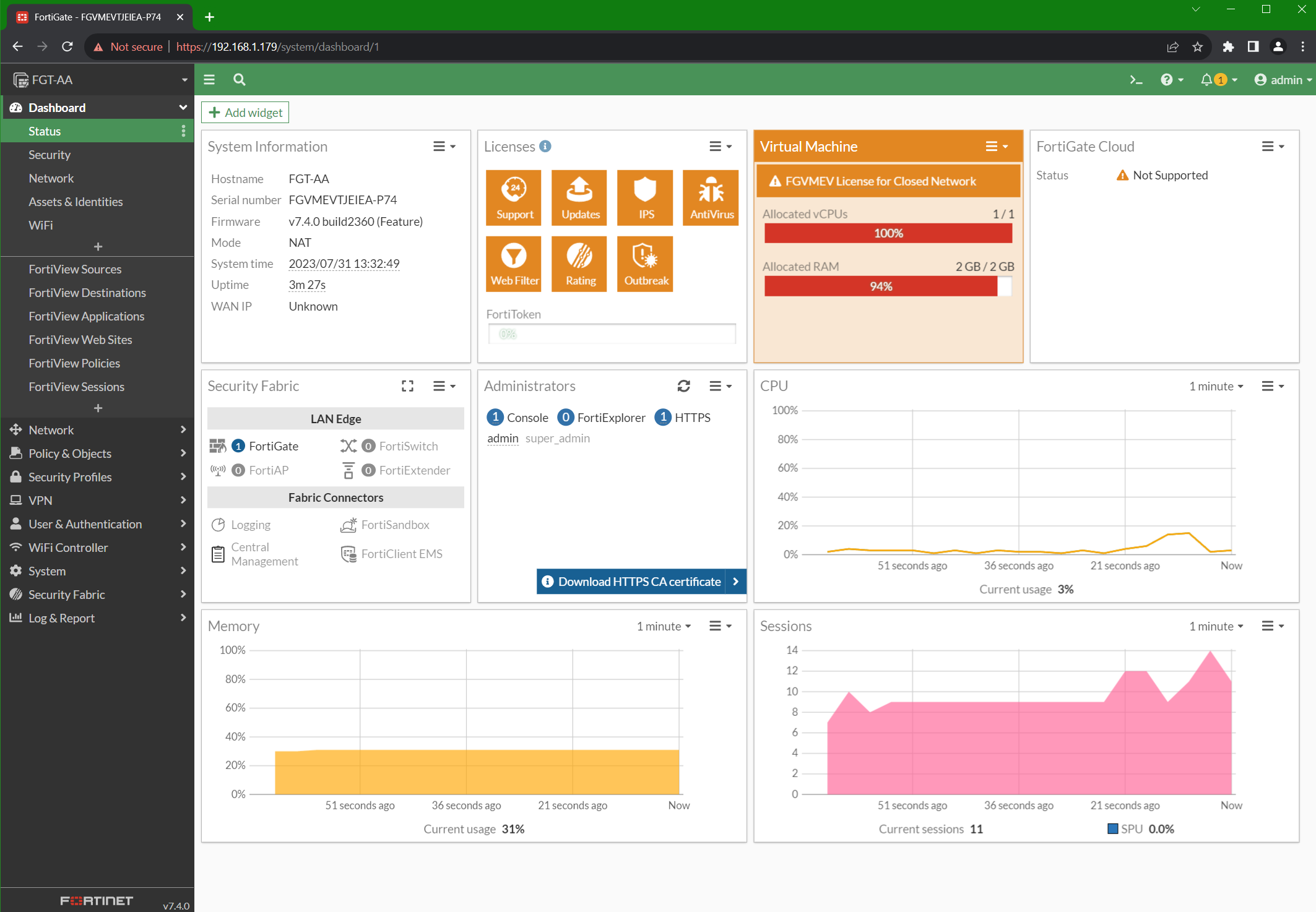 FortiGate dashboard