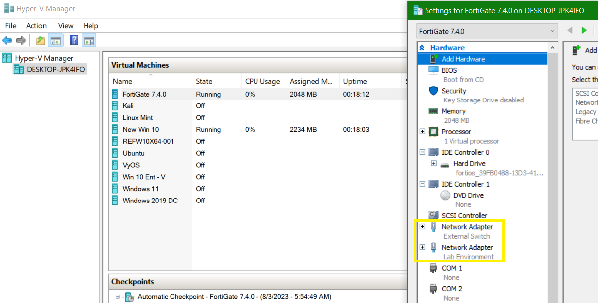 FortiGate VM with two network adapters