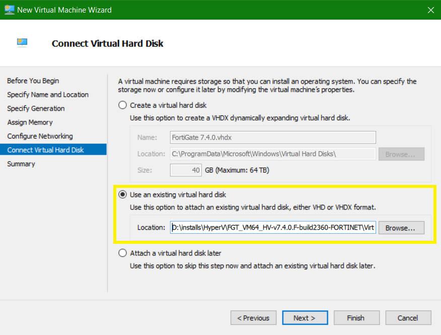 Microsoft Windows Hyper-V VM creation Wizard