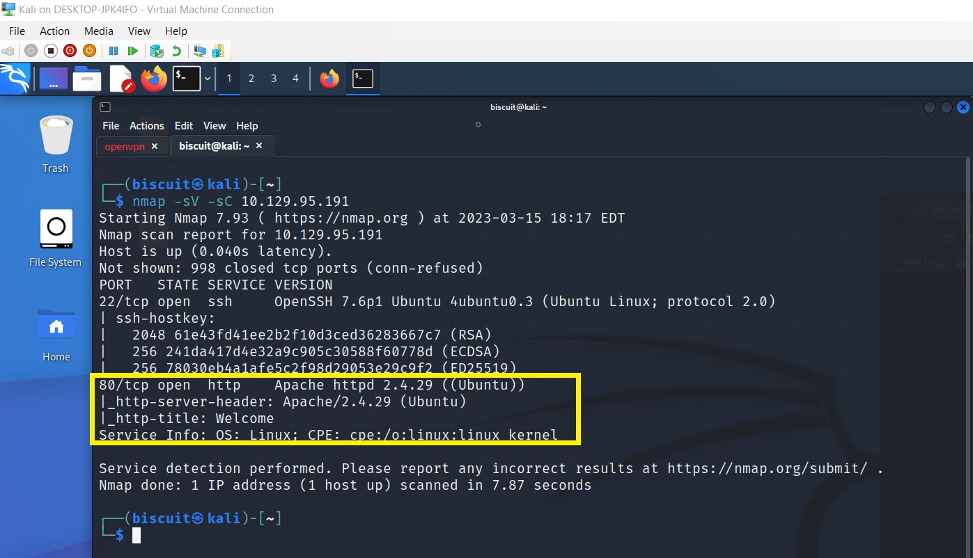 Reconaissance - Nmap scan of target machine